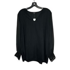 Ann Taylor Long Sheer Sleeve Lace V Neckline Whimsy Goth Top Size Large New